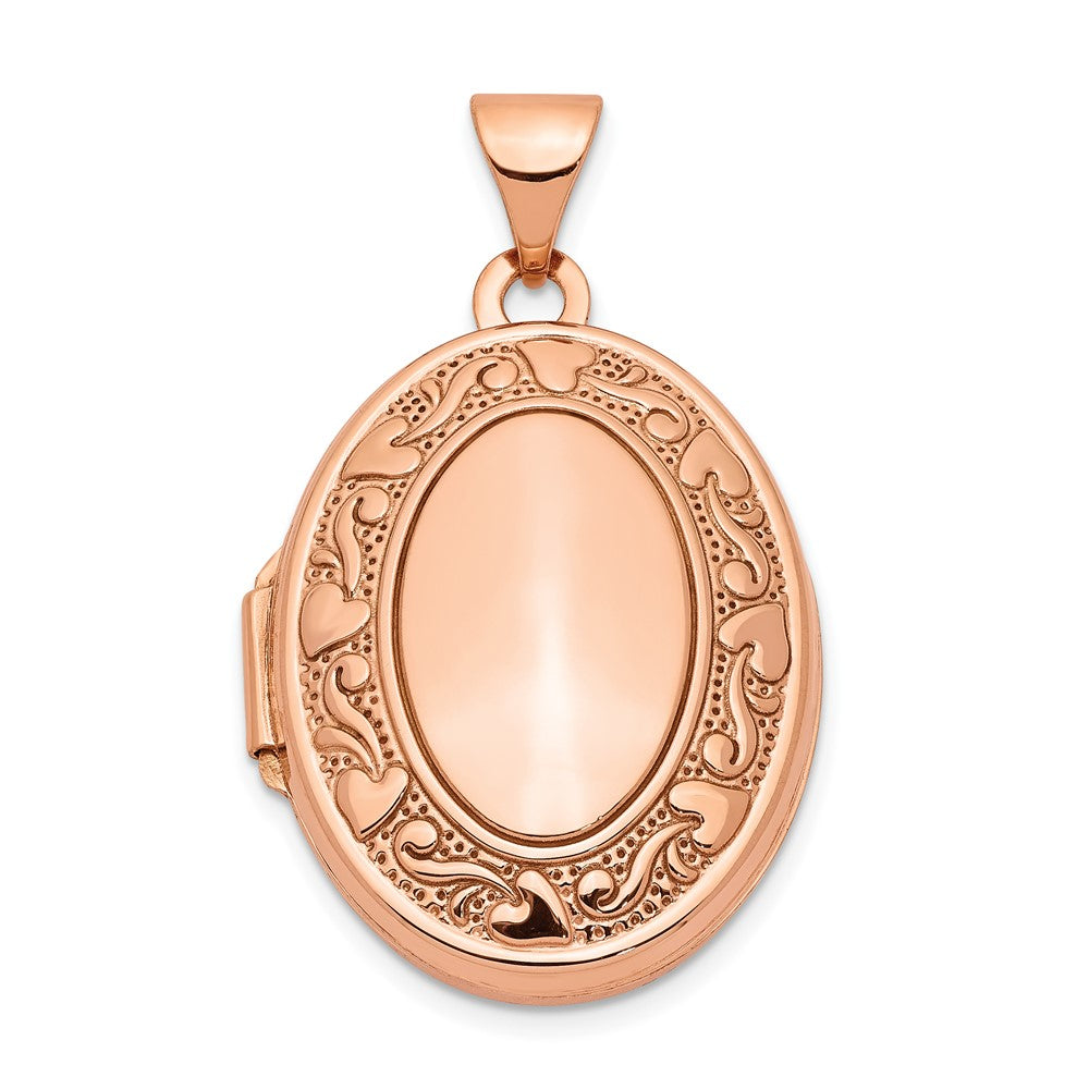 14k Rose Gold Heart and Scroll Border 21mm Oval Locket, 28 x 17 mm