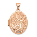 14k Rose Gold Scroll Design 21mm Oval Locket, 28 x 16.9 mm