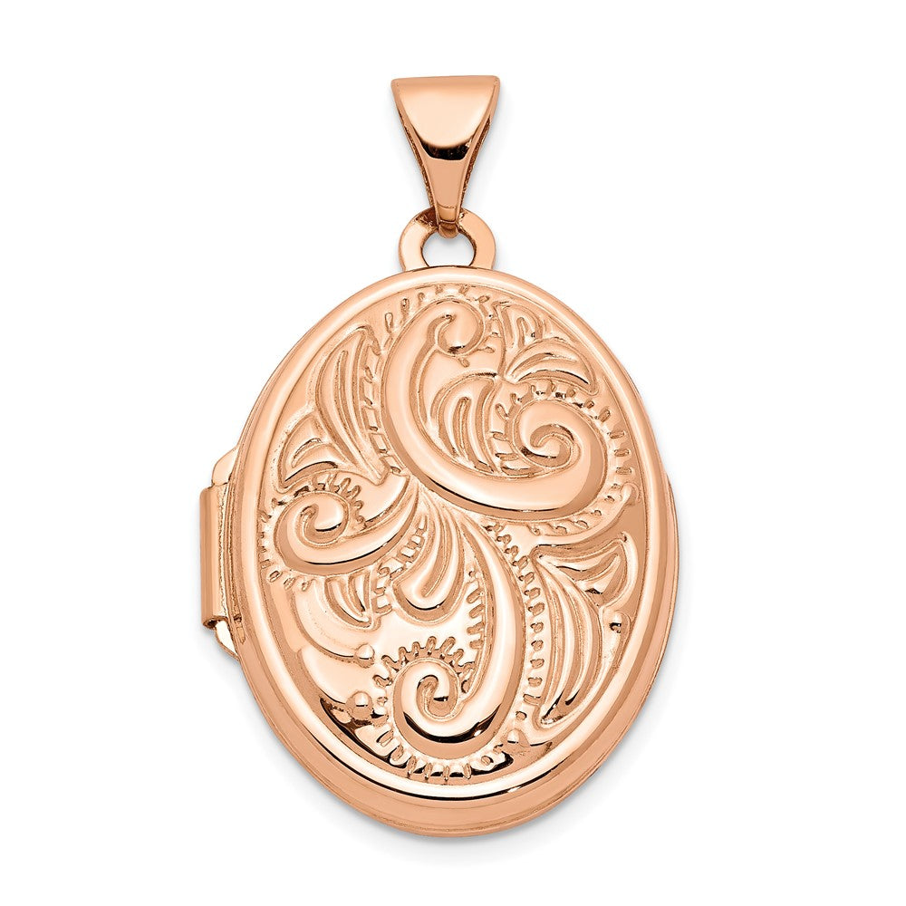 14k Rose Gold Scroll Design 21mm Oval Locket, 28 x 16.9 mm