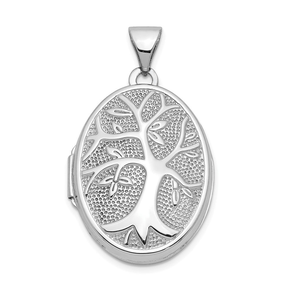 14k White Gold Tree 21x16mm Oval Locket, 28.25 x 17 mm