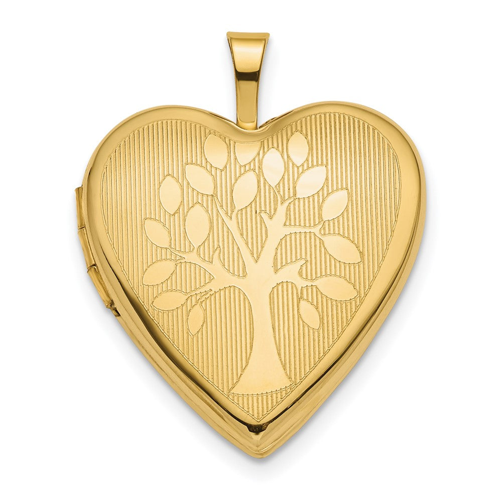 14K Polished Tree 20mm Heart Locket, 24 x 20 mm