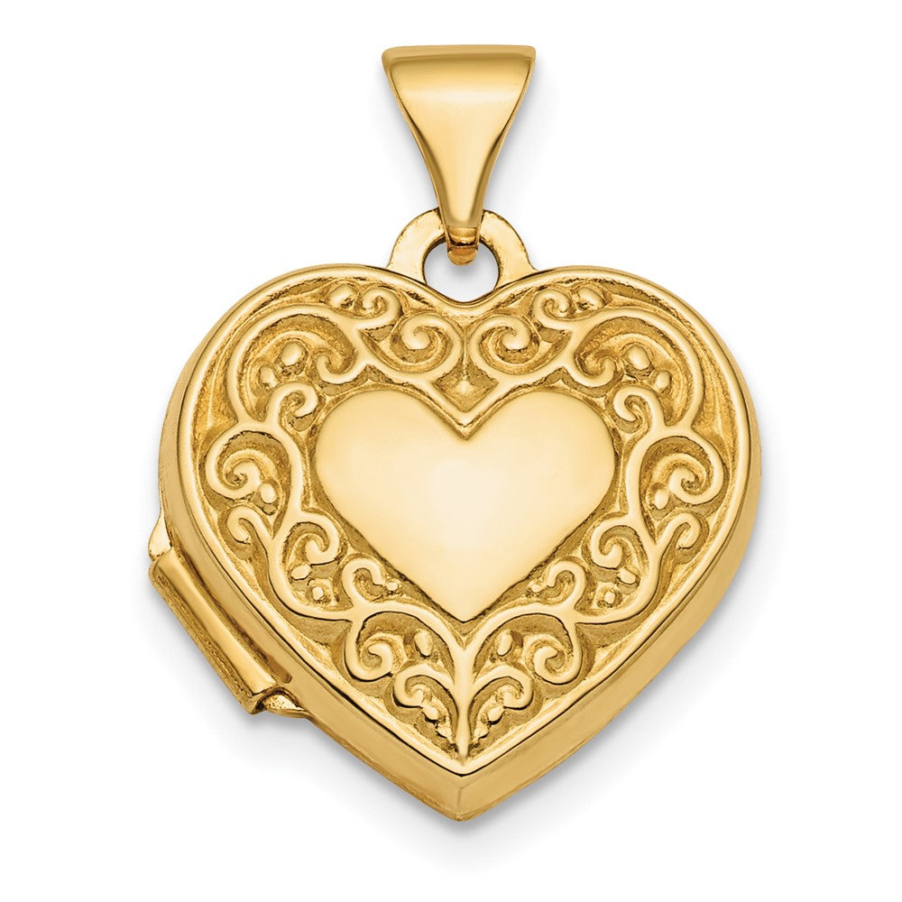 14k Fancy Scroll Design Reversible 15mm Heart Locket, 21 x 15.15 mm