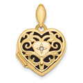 14k Polished Diamond Filigree with Black Fabric Interior 15mm Heart Locket, 0.005 ct, 22.65 x 15.5 mm
