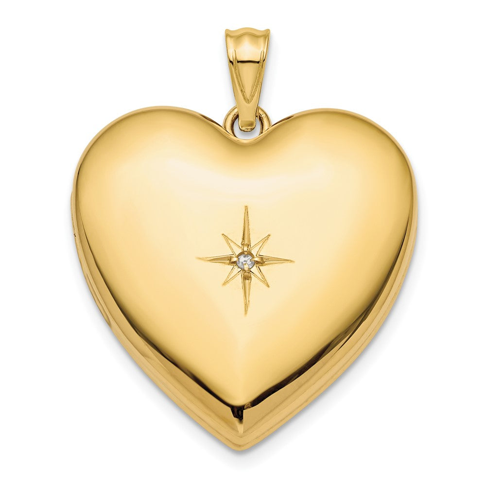 14k Diamond Star Ash Holder 24mm Heart Locket, 0.01 ct, 30.5 x 23.8 mm