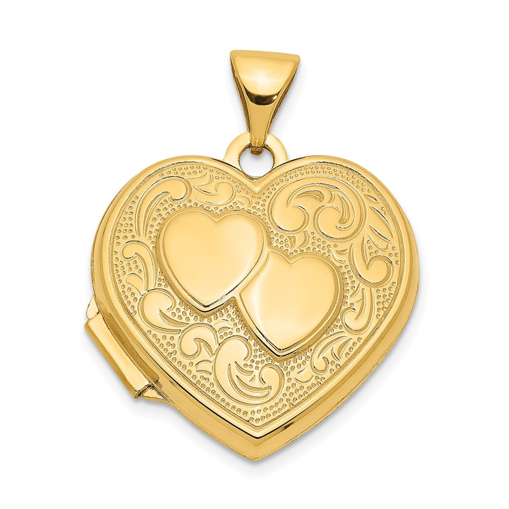 14k Two Hearts 18mm Heart Locket, 24 x 18.6 mm