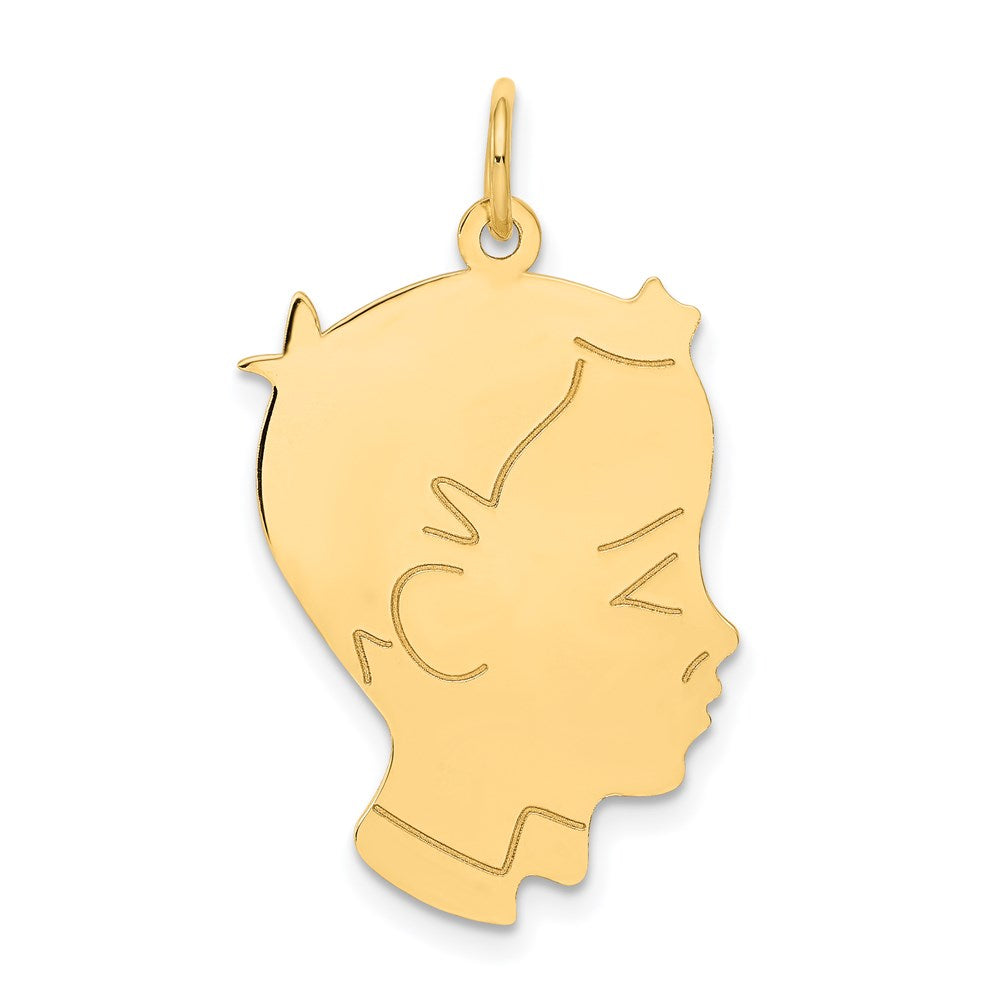 14k .013 Depth Engravable Boy Head Charm, 30 x 20 mm, 1.24 g