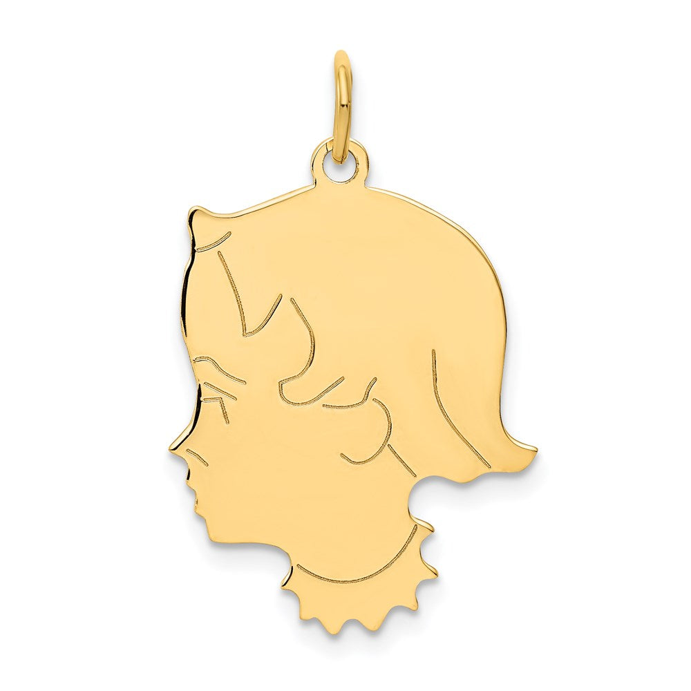 14k .013 Depth Engravable Girl Head Charm, 30 x 20 mm, 1.19 g