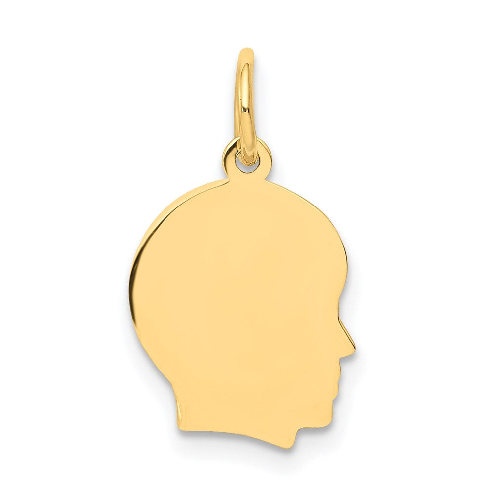 14k Plain Small .018 Gauge Facing Right Engravable Boy Head Charm, 18 x 10 mm
