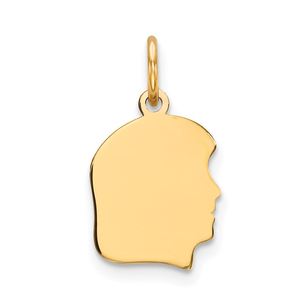 14k Plain Small .011 Gauge Facing Right Engravable Girl Head Charm, 18 x 10 mm