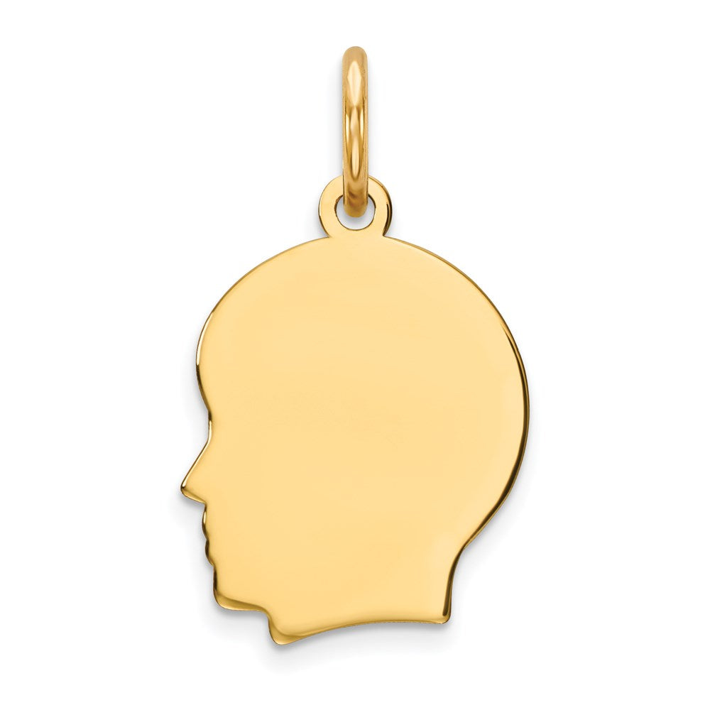 14k Plain Small .013 Gauge Facing Left Engravable Boy Head Charm, 18 x 10 mm