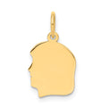 14k Plain Small .013 Gauge Facing Left Engravable Girl Head Charm, 18 x 10 mm