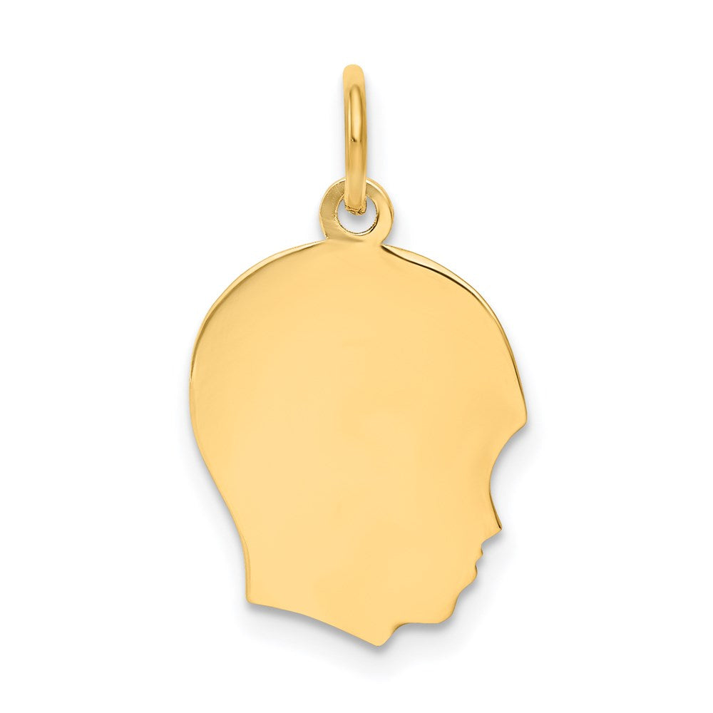 14k Plain Medium .035 Gauge Facing Right Engravable Boy Head Charm, 22 x 13 mm