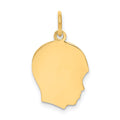 14k Plain Medium .011 Gauge Facing Right Engravable Boy Head Charm, 22 x 13 mm