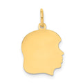 14k Plain Medium .035 Gauge Facing Right Engravable Girl Head Charm, 22 x 13 mm