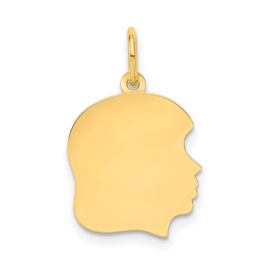 14k Plain Medium .035 Gauge Facing Right Engravable Girl Head Charm, 22 x 13 mm