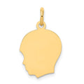 14k Plain Medium .035 Gauge Facing Left Engravable Boy Head Charm, 22 x 13 mm