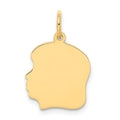 14k Plain Medium .027 Gauge Facing Left Engravable Girl Head Charm, 22 x 13 mm