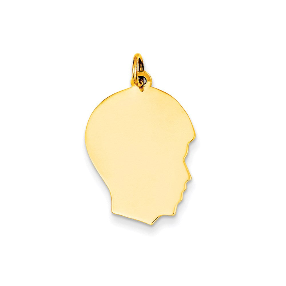 14k Plain Medium .009 Gauge Facing Right Engravable Boy Head Charm, 27 x 17 mm