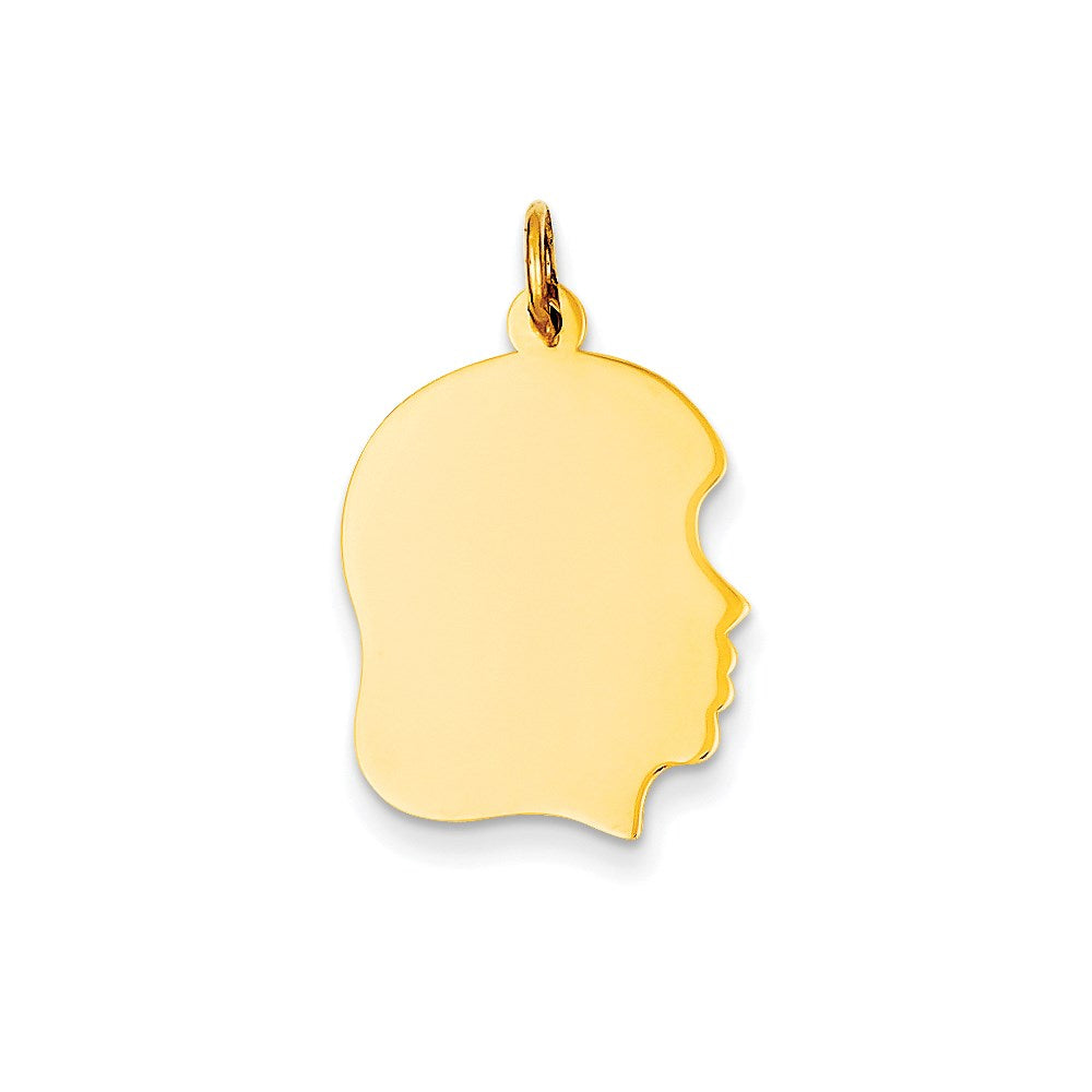 14k Plain Medium .009 Gauge Facing Right Engravable Girl Head Charm, 27 x 17 mm