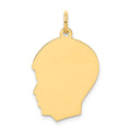14k Plain Medium .009 Gauge Facing Left Engravable Boy Head Charm, 27 x 17 mm