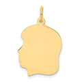 14k Plain Medium .018 Gauge Facing Left Engravable Girl Head Charm, 27 x 17 mm