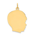 14k Plain Large .011 Gauge Facing Right Engravable Boy Head Charm, 30 x 20 mm