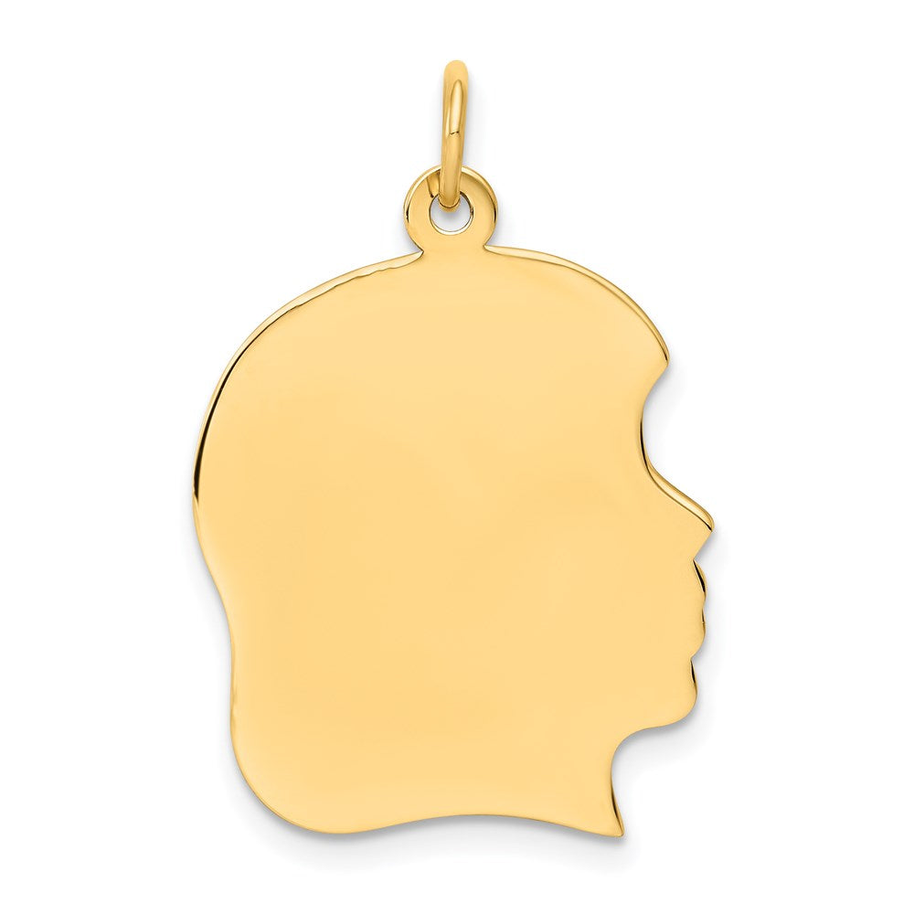 14k Plain Large .013 Gauge Facing Right Engravable Girl Head Charm, 30 x 20 mm