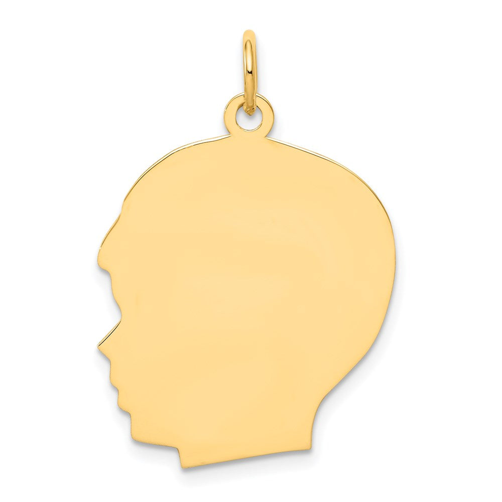 14k Plain Large .009 Gauge Facing Left Engravable Boy Head Charm, 30 x 20 mm