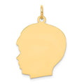 14k Plain Large .027 Gauge Facing Left Engravable Boy Head Charm, 30 x 20 mm