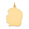 14k Plain Large .018 Gauge Facing Left Engravable Girl Head Charm, 30 x 20 mm