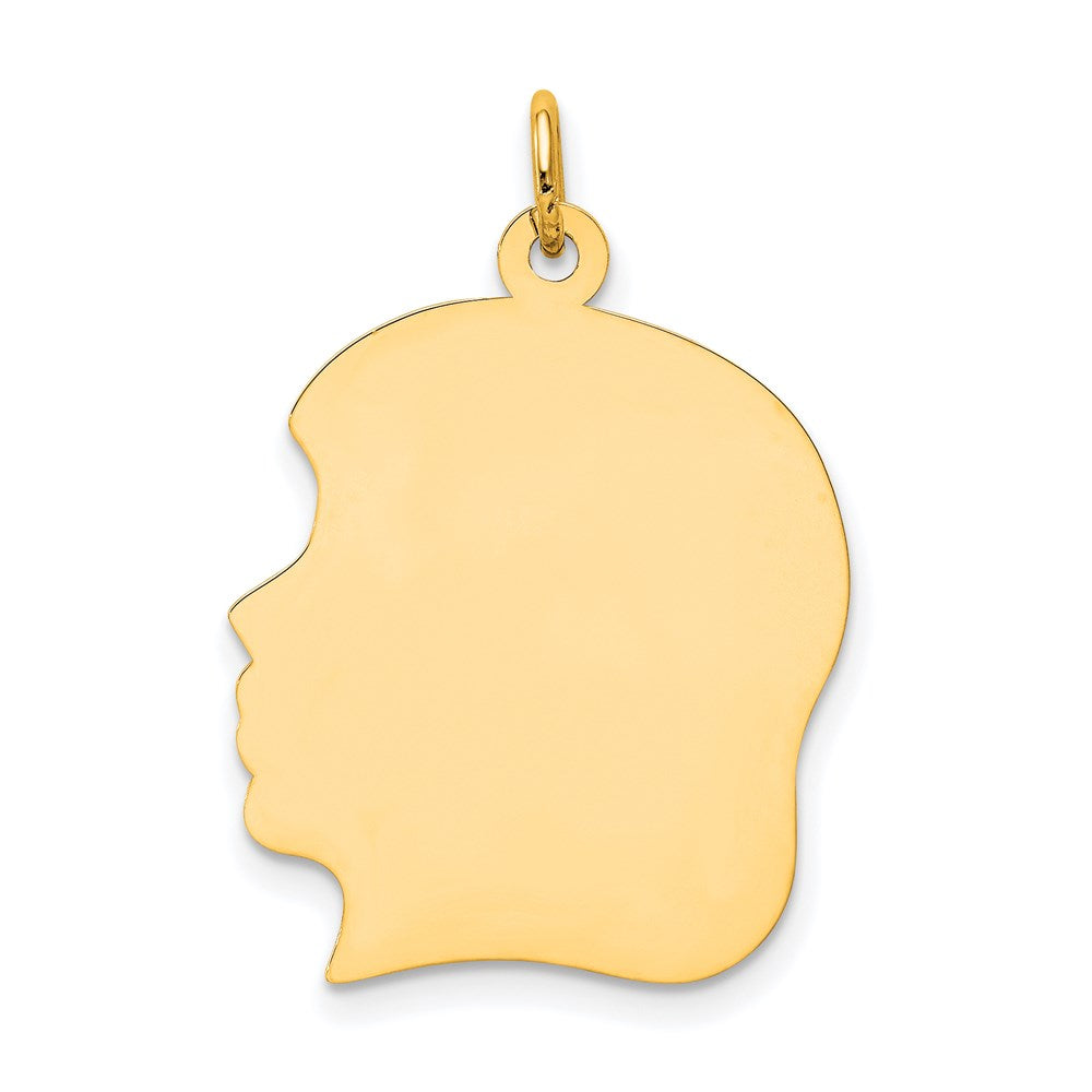 14k Plain Large .009 Gauge Facing Left Engravable Girl Head Charm, 30 x 20 mm