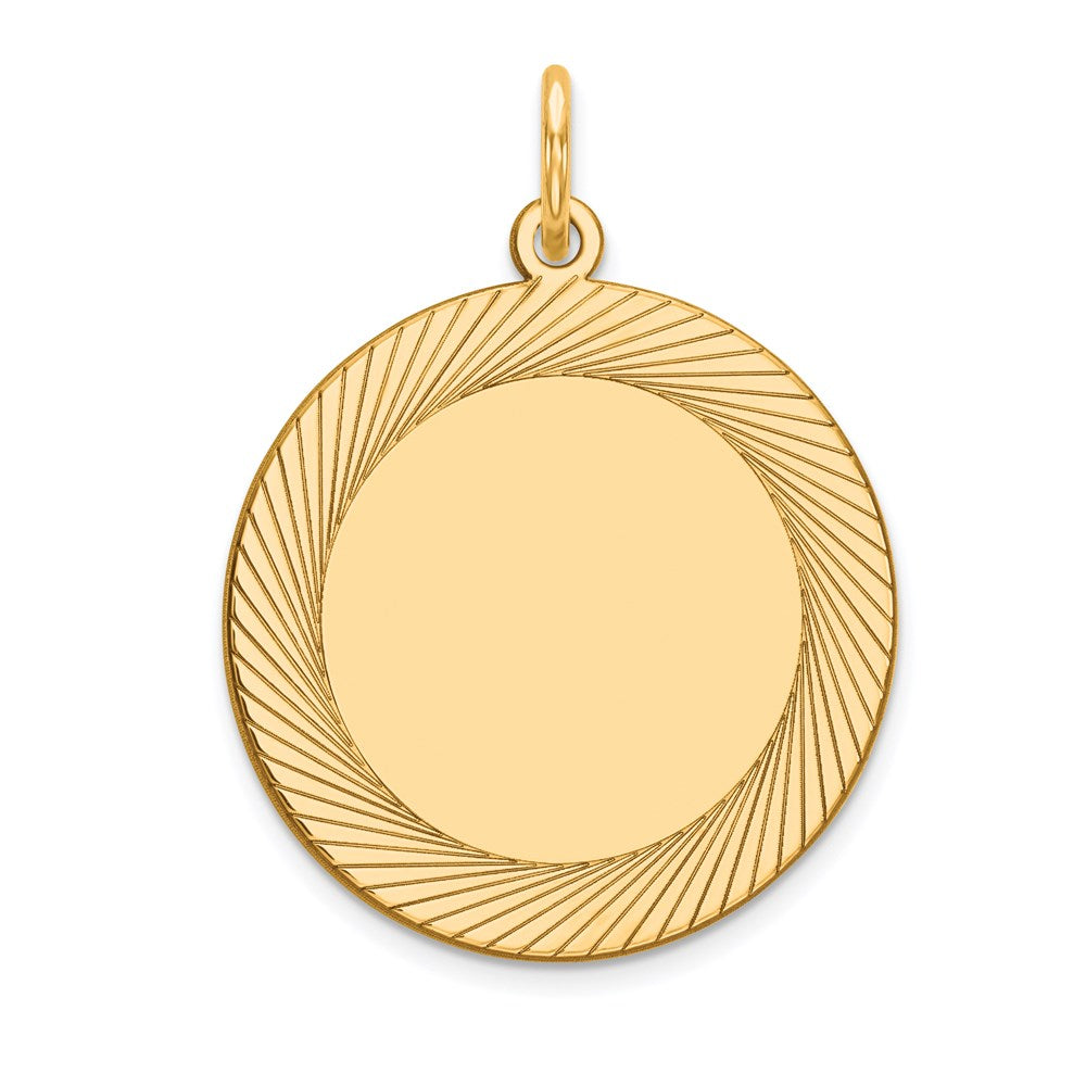 14k Etched Design Edge .027 Gauge Round Engravable 19mm Disc Charm, 25 x 19 mm