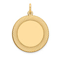 14k Etched Design Edge .018 Gauge Round Engravable 19mm Disc Charm, 25 x 19 mm