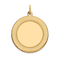 14k Etched Design Edge .018 Gauge Round Engravable 22mm Disc Charm, 29 x 22 mm