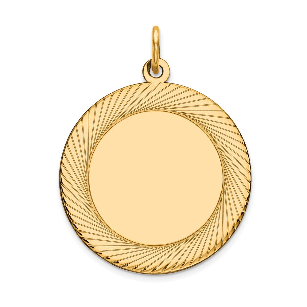 14k Etched Design Edge .027 Gauge Round Engravable 22mm Disc Charm, 29 x 22 mm