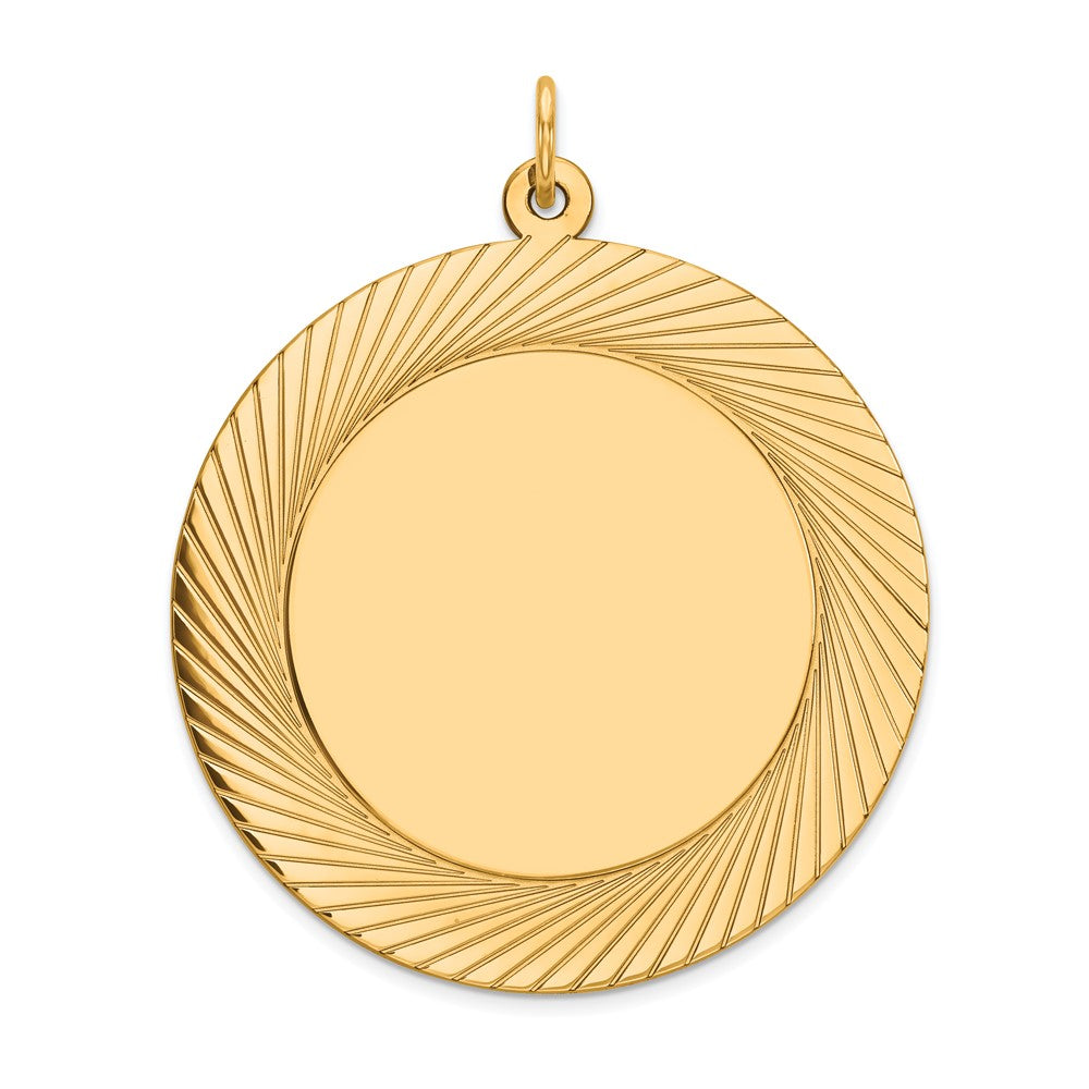 14k Etched Design Edge .035 Gauge Round Engravable 33mm Disc Charm, 39 x 33 mm
