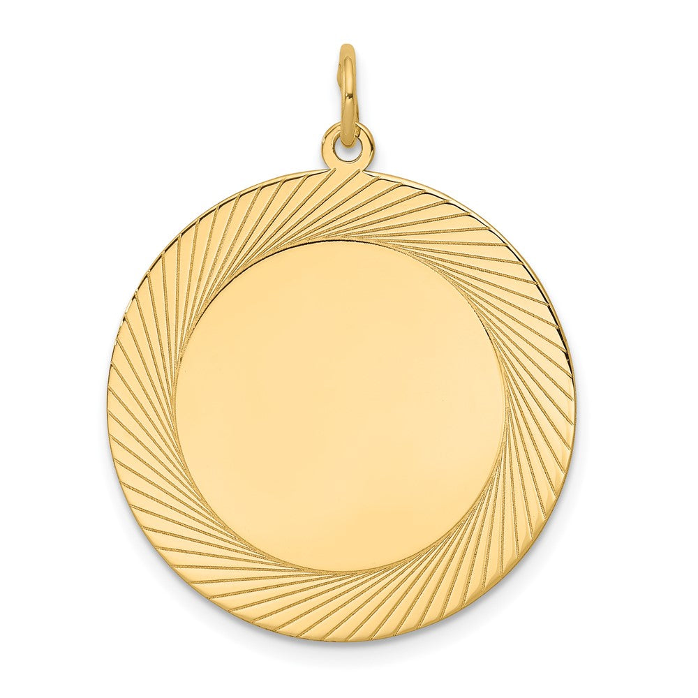 14k Etched Design Edge .018 Gauge Round Engravable 26mm Disc Charm, 32 x 26 mm