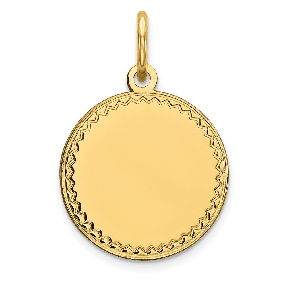 14k Plain with Zig-Zag Edge .011 Gauge Engravable Round 13mm Disc Charm, 20 x 13 mm