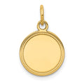 14k Plain with Zig-Zag Edge .027 Gauge Engravable Round 13mm Disc Charm, 19 x 13 mm