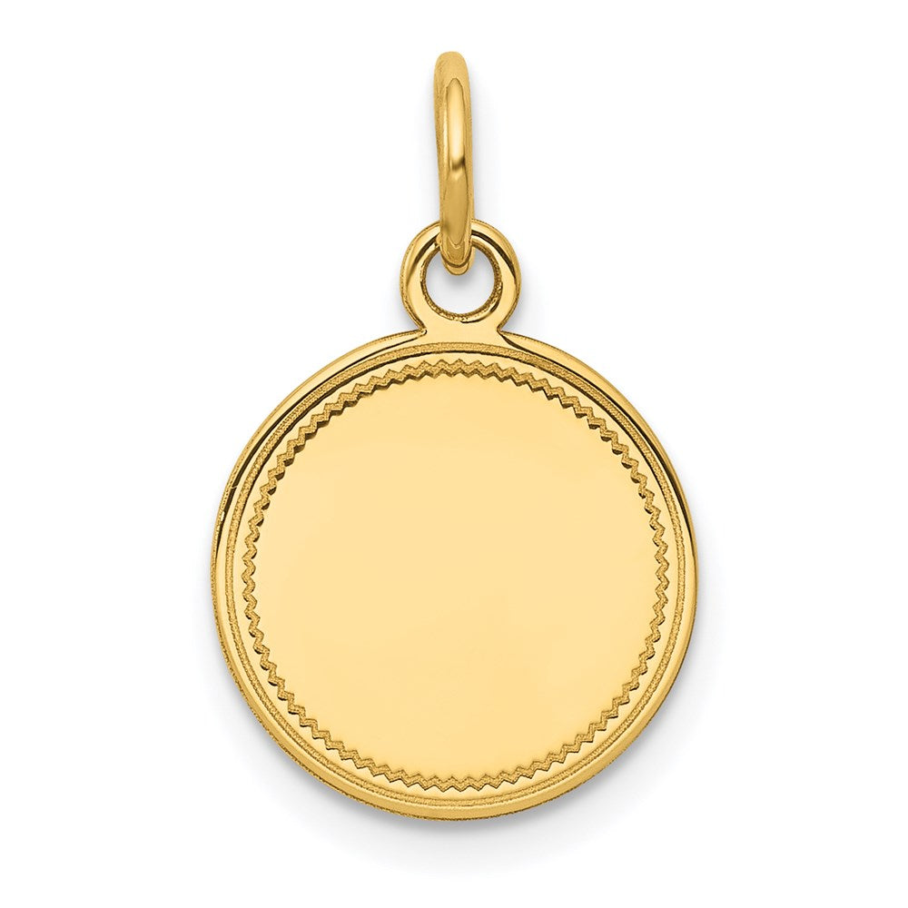 14k Plain with Zig-Zag Edge .027 Gauge Engravable Round 13mm Disc Charm, 19 x 13 mm