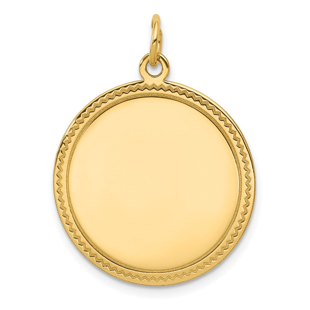14k Plain with Zig-Zag Edge .018 Gauge Engravable Round 23mm Disc Charm, 29 x 23 mm