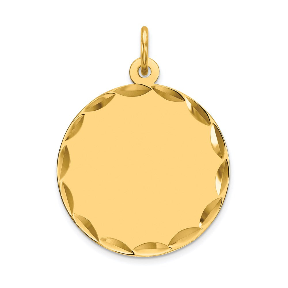 14k Etched Edge .027 Gauge Engravable Round 19mm Disc Charm, 26 x 19 mm