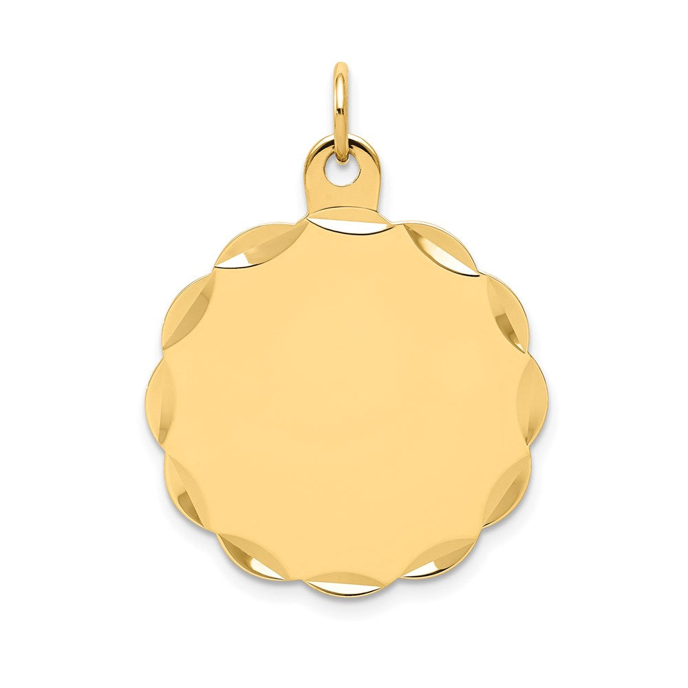 14k Etched Edge .035 Gauge Engravable Round Scalloped 22x19mm Disc Charm, 26 x 19 mm