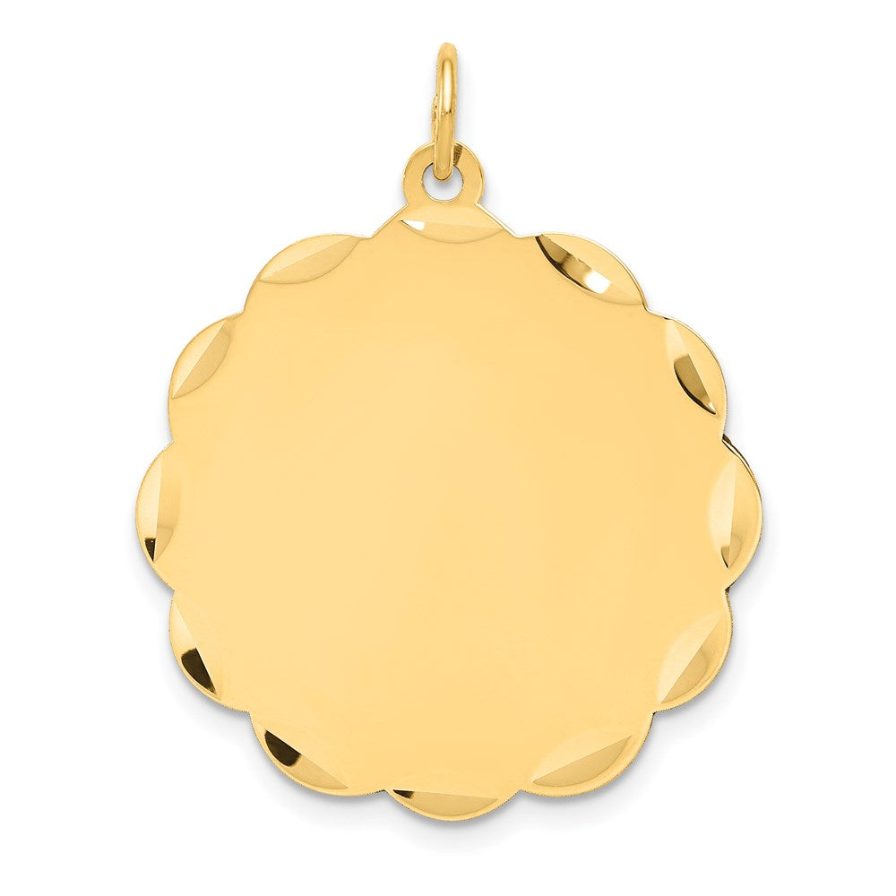 14k Etched Edge .018 Gauge Engravable Round Scalloped 28x25mm Disc Charm, 31 x 25 mm