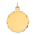 14k Etched Edge .011 Gauge Engravable Round Scalloped 26x24mm Disc Charm, 29 x 24 mm