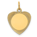 14k Etched Design .027 Gauge Engravable Heart 18x15mm Disc Charm, 21 x 15 mm