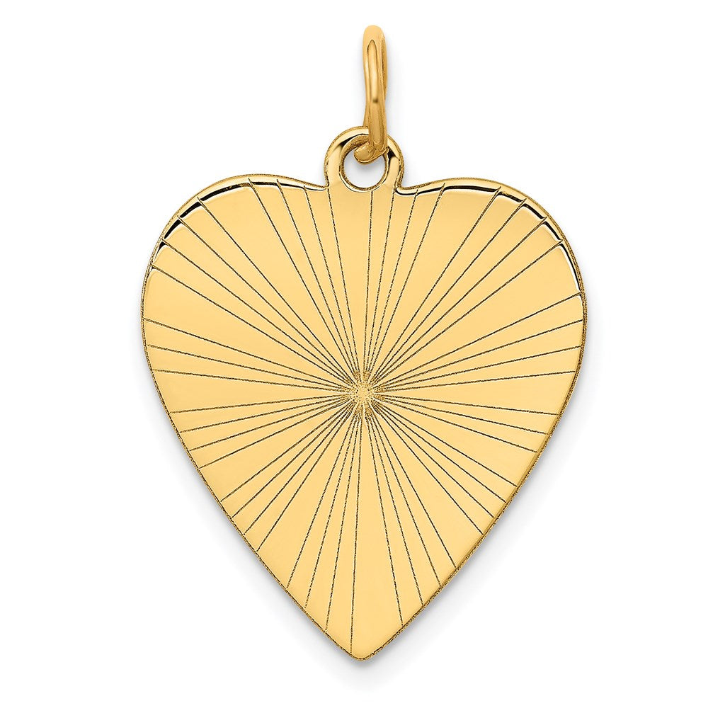 14k Etched Design .018 Gauge Engravable Heart 24x19mm Disc Charm, 27 x 19 mm