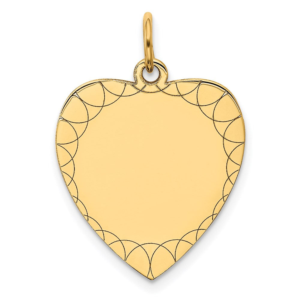 14k Etched Design .018 Gauge Engravable Heart 20x17mm Disc Charm, 23 x 17 mm