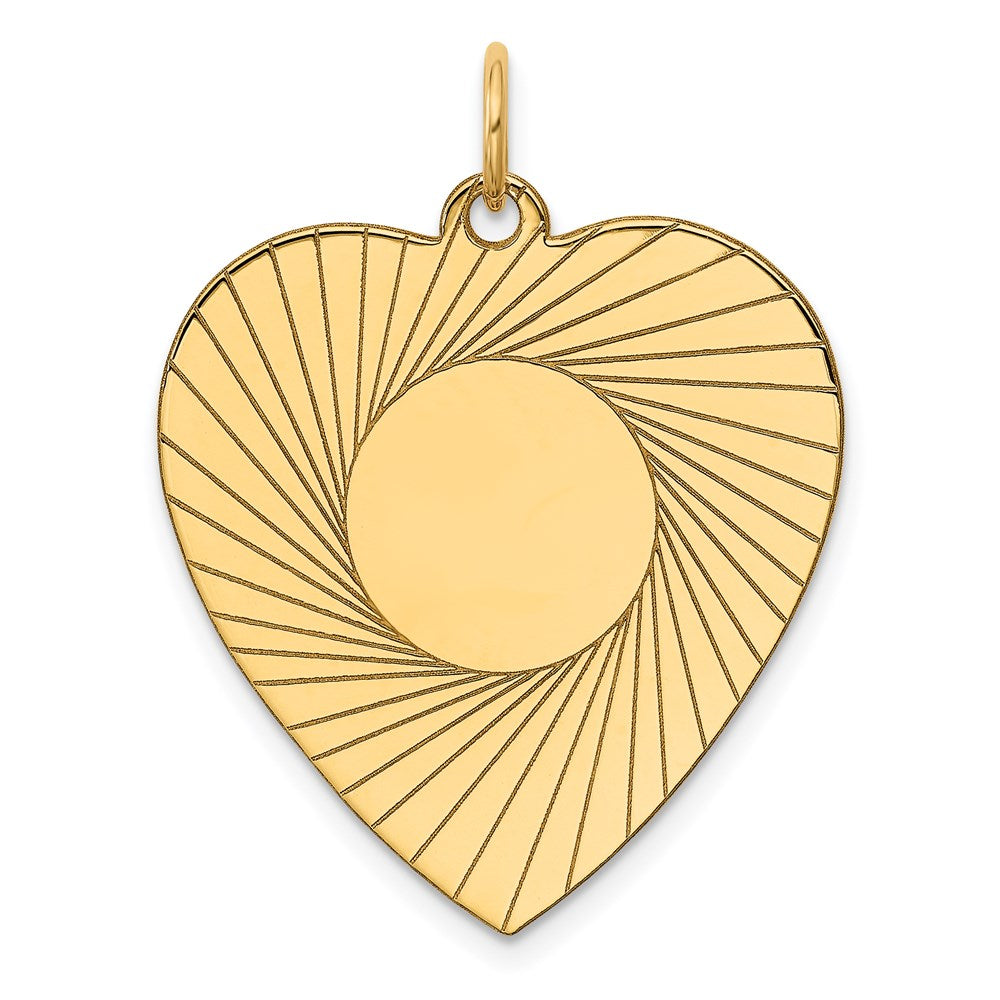 14k Etched Design .018 Gauge Engravable Heart 28x24mm Disc Charm, 31 x 24 mm