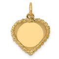 14k Etched Design with Rope Edge .013 Gauge Engravable Heart 17x19mm Disc Charm, 20 x 15 mm